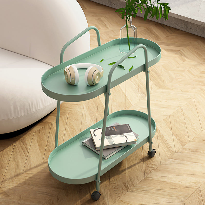 Mid-Century Metal End Side Table Oval 2-Tier Corner Table with Storage