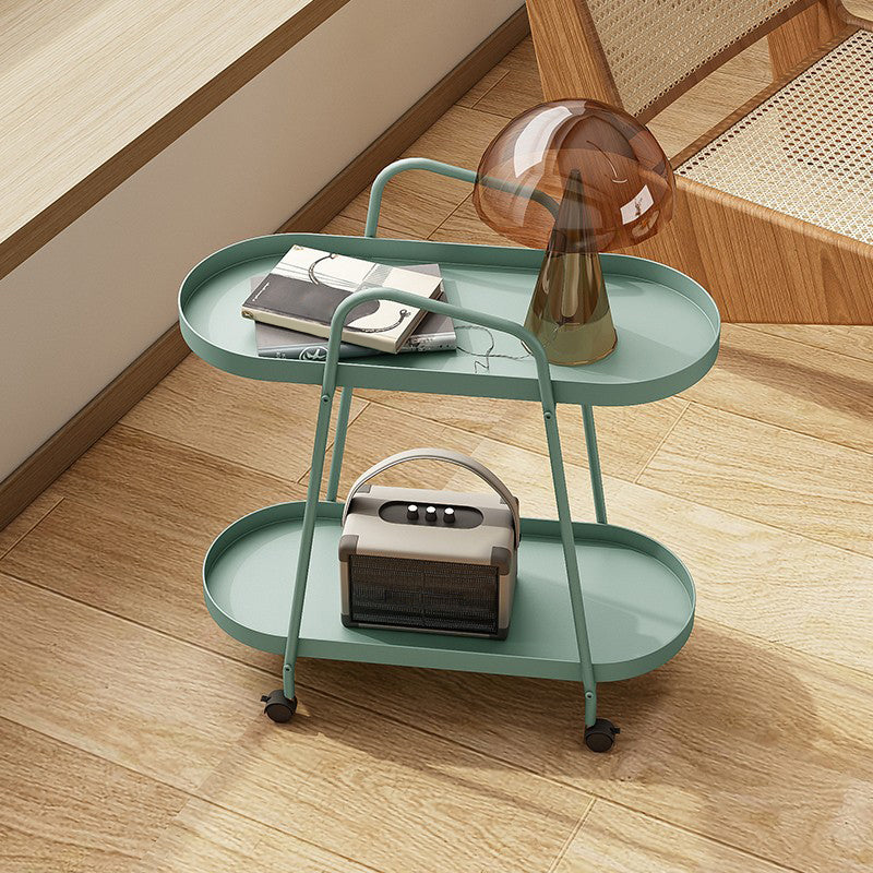 Mid-Century Metal End Side Table Oval 2-Tier Corner Table with Storage