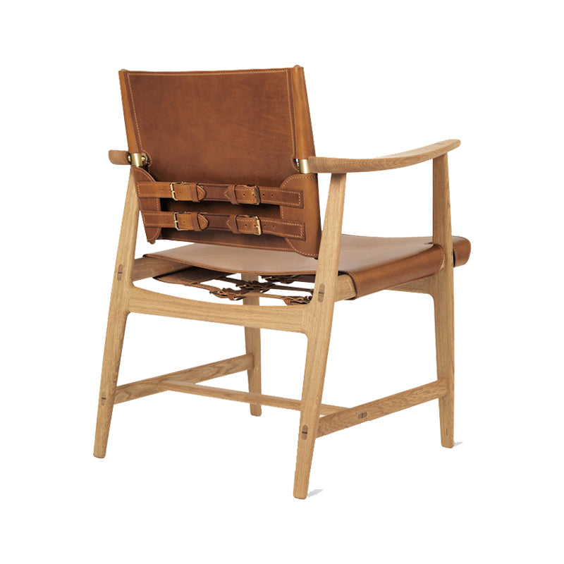 Mid-century Modern Real Aniline Leather Chair with Square Arms and 4 Legs