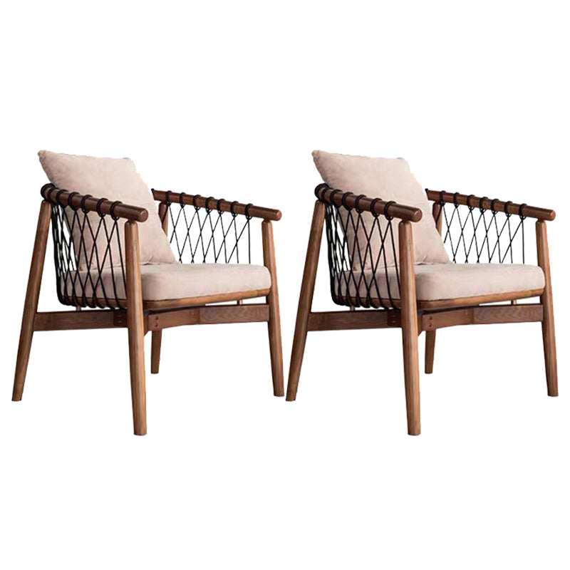 Barrel Accent Chair Solid Wood Arm Chair in Brone with Pillow Back