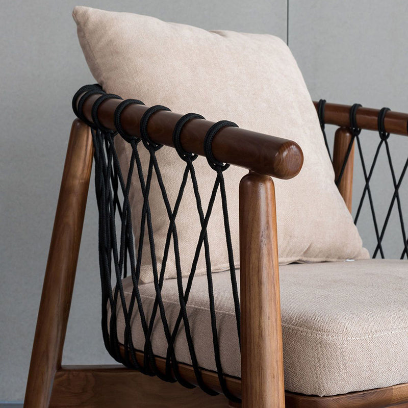 Barrel Accent Chair Solid Wood Arm Chair in Brone with Pillow Back