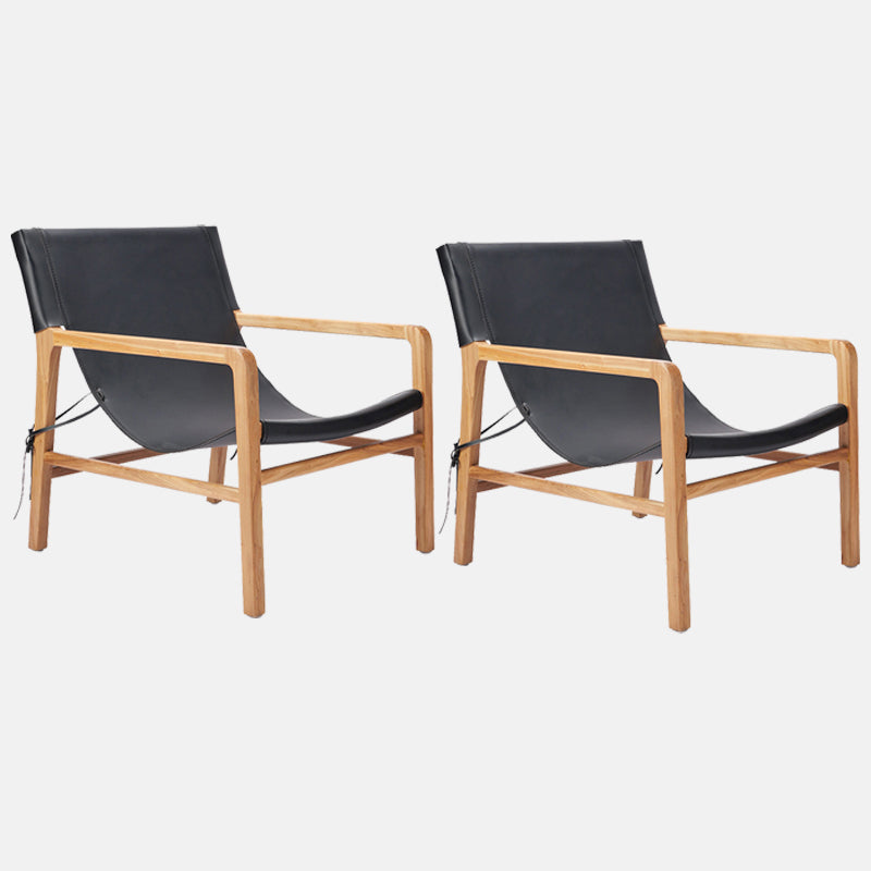 Solid Wood Arm Chair Living Room Fixed Back Arm Chair,Genuine Leather