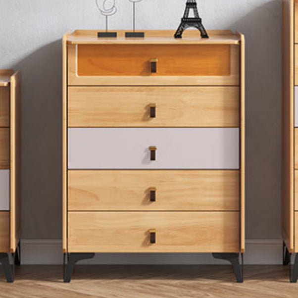 Mid-Century Modern Natural Chest with Drawers in Rubberwood and Black Legs