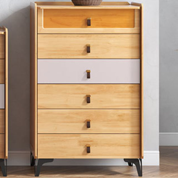 Mid-Century Modern Natural Chest with Drawers in Rubberwood and Black Legs