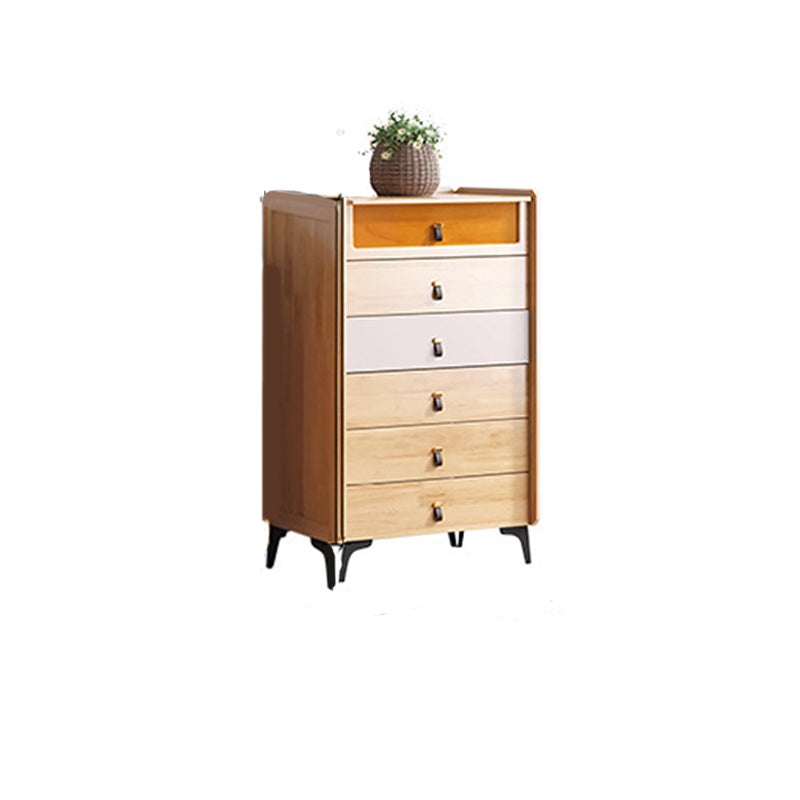 Mid-Century Modern Natural Chest with Drawers in Rubberwood and Black Legs