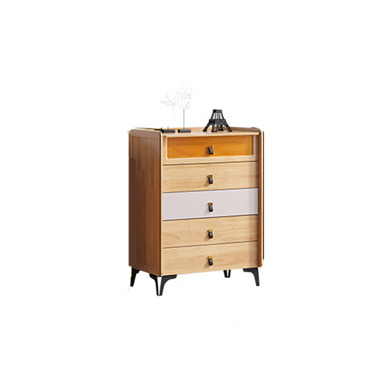 Mid-Century Modern Natural Chest with Drawers in Rubberwood and Black Legs