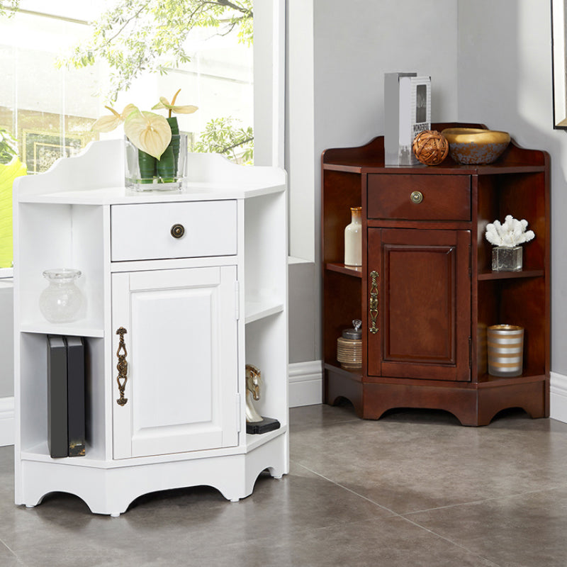 Mid-Century Modern Corner Accent Cabinet with Door in Rubberwood