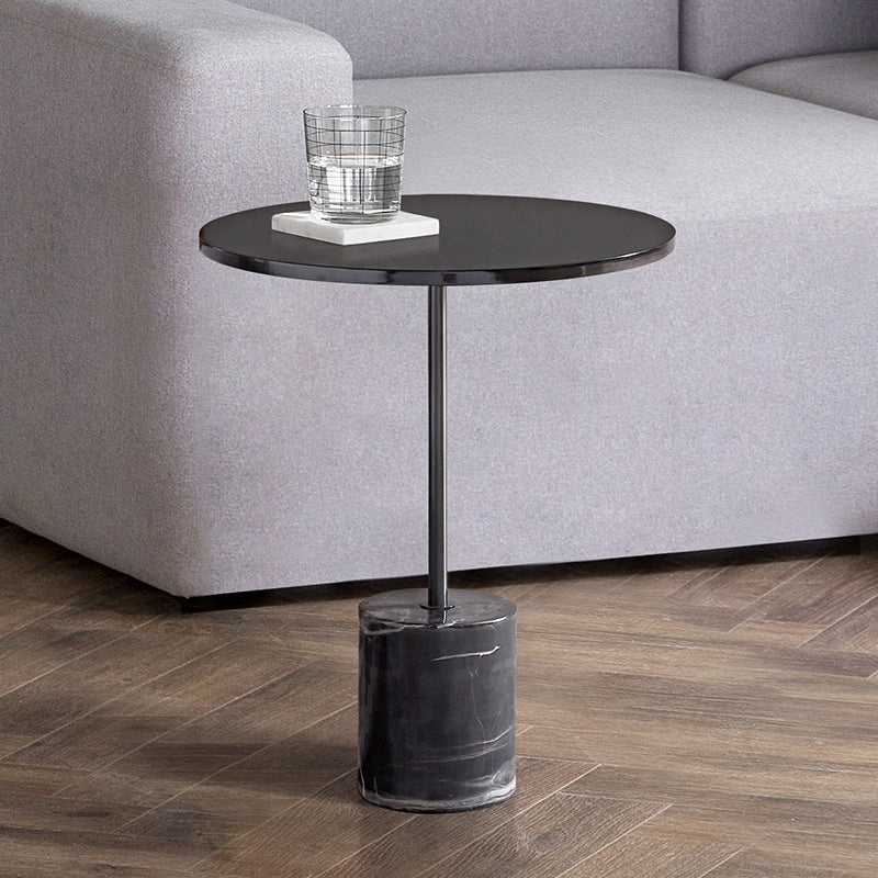 Black Pedestal End Slide Table Round Corner Table for Living Room