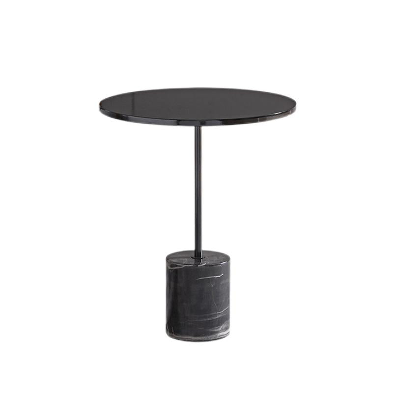 Black Pedestal End Slide Table Round Corner Table for Living Room