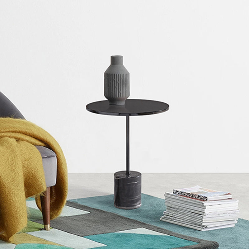 Black Pedestal End Slide Table Round Corner Table for Living Room