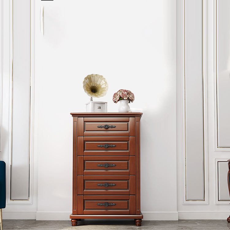 Rubberwood Rectangle Accent Chest with Wooden Turned Legs and 5 Drawers