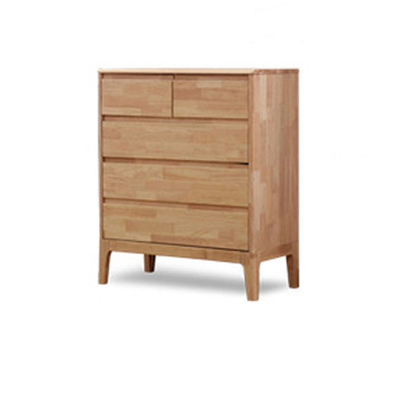 Modern Natural Rectangle Accent Chest with Drawers in Rubberwood
