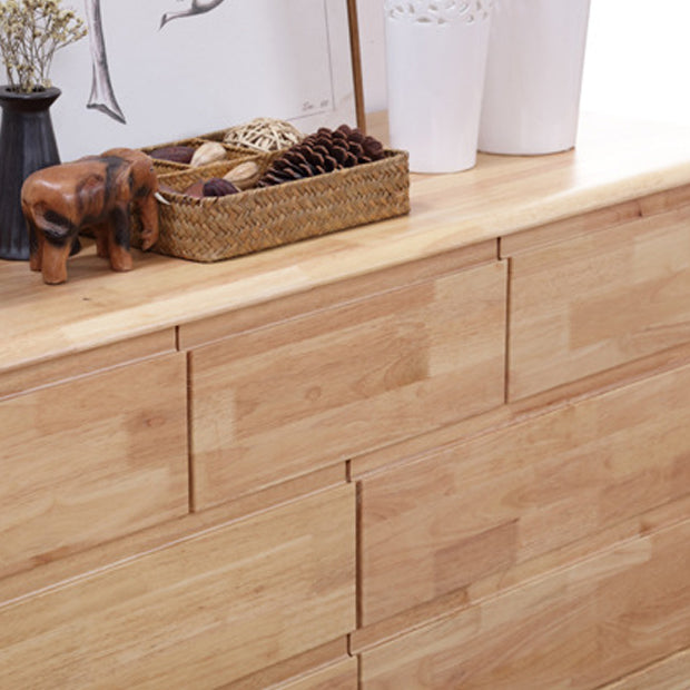 Modern Natural Rectangle Accent Chest with Drawers in Rubberwood