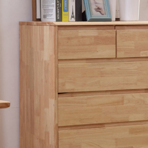 Modern Natural Rectangle Accent Chest with Drawers in Rubberwood