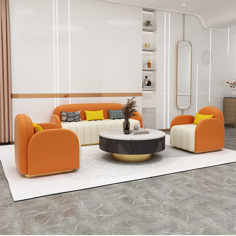 Contemporary Leather Sofa Square Arm Tight Back Sofa for Living Room