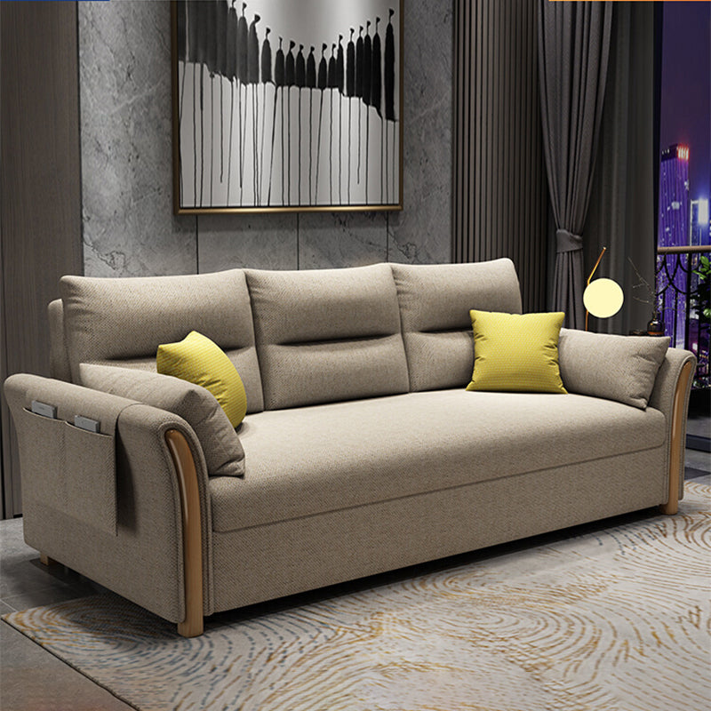Convertible Flared Arm Sofa Bed Linen Sofa Bed in Brone for 3 peopl