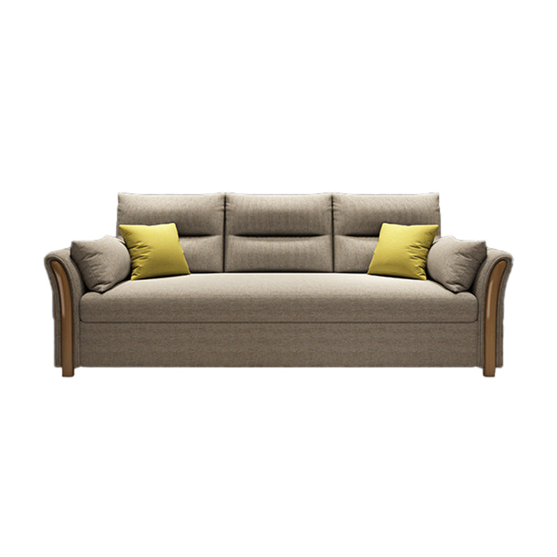 Convertible Flared Arm Sofa Bed Linen Sofa Bed in Brone for 3 peopl