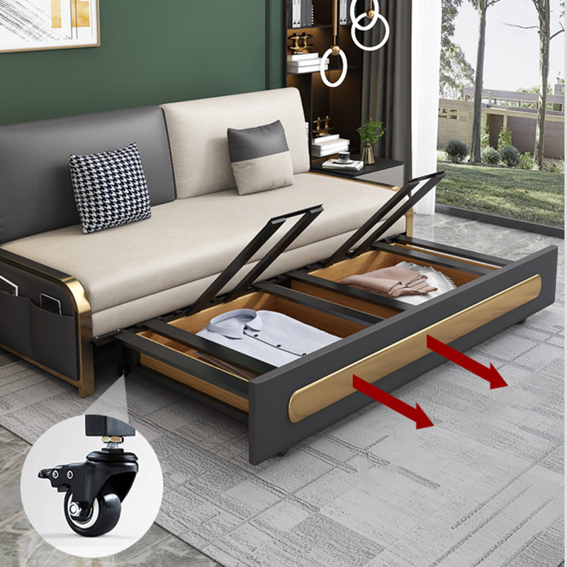 Faux leather Sofa Bed Glam Armless Sleeper Sofa with Upholstered