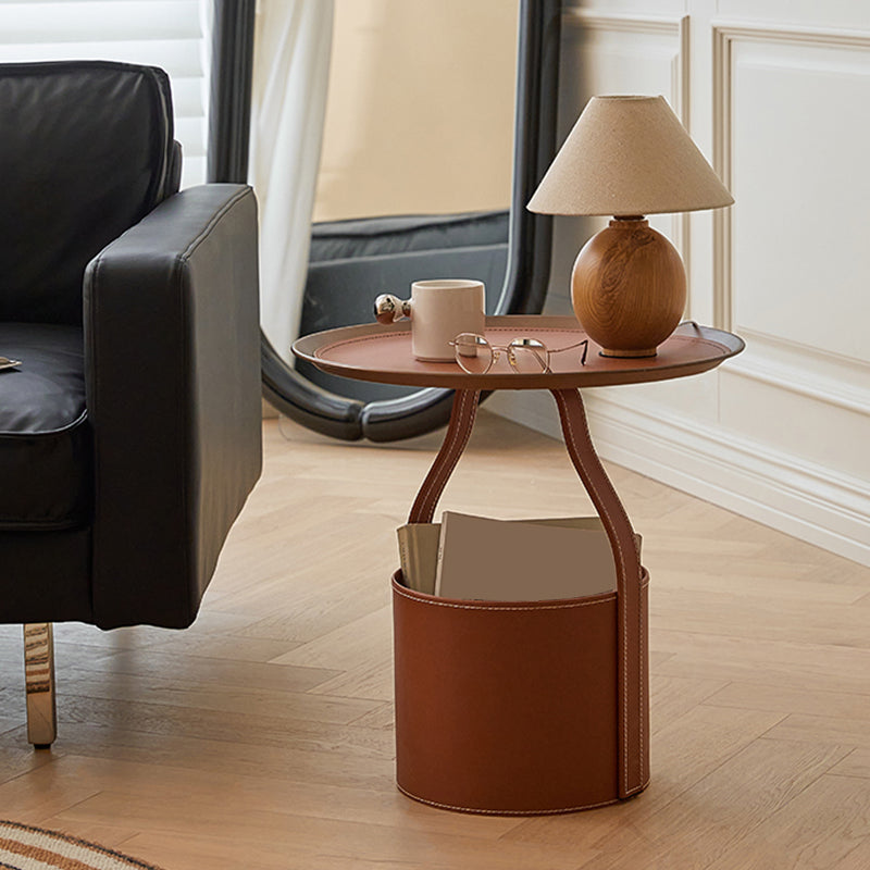Mid-Century Pedestal Corner Table Tray Top Side End Table with Storage