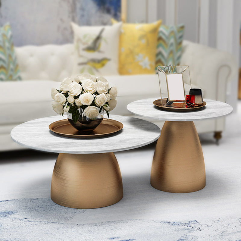 Glam Round Slate Cocktail Table Tray Top Brushed Metal Coffee Table