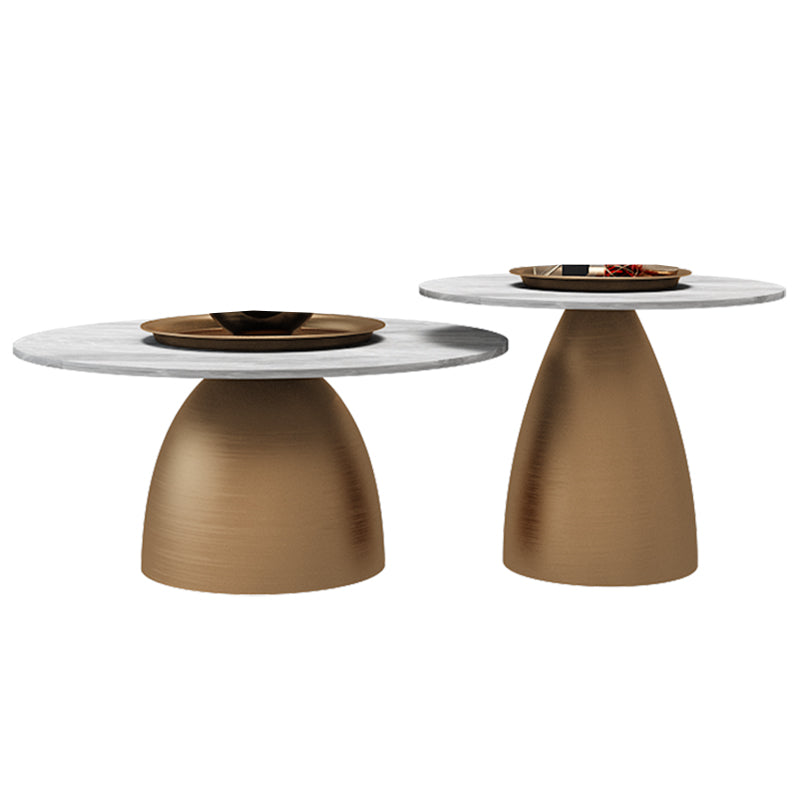 Glam Round Slate Cocktail Table Tray Top Brushed Metal Coffee Table