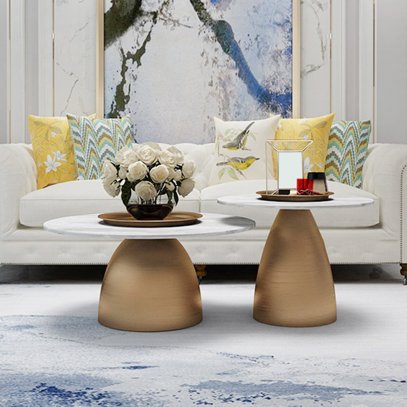 Glam Round Slate Cocktail Table Tray Top Brushed Metal Coffee Table