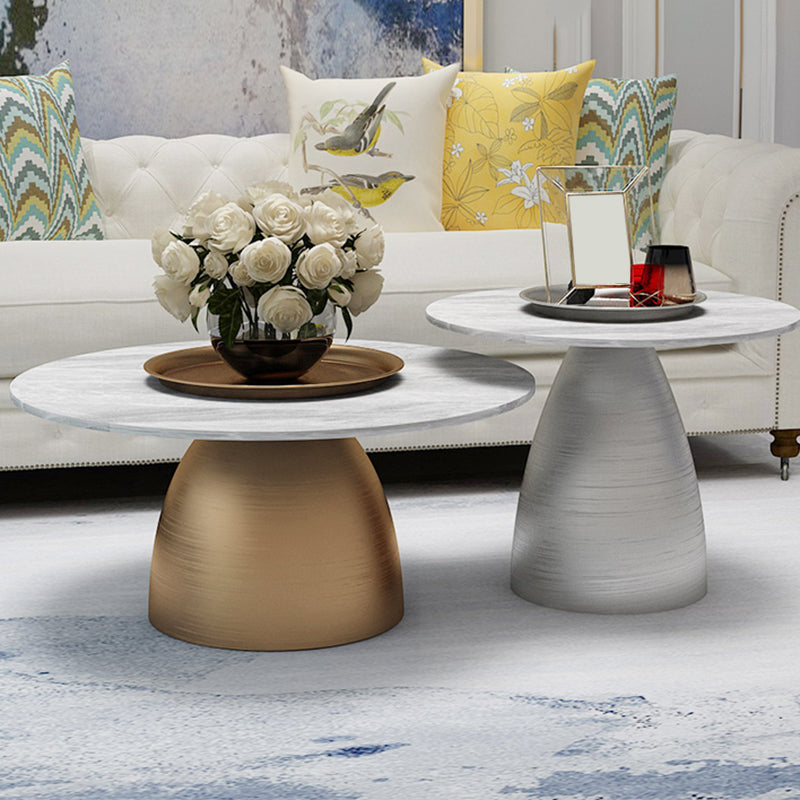 Glam Round Slate Cocktail Table Tray Top Brushed Metal Coffee Table