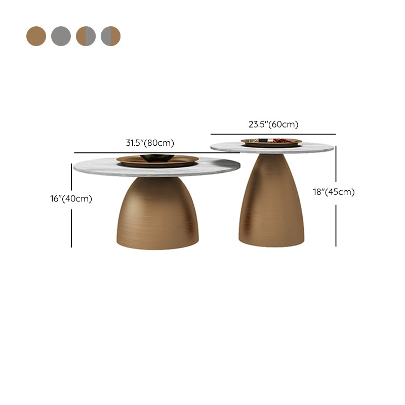Glam Round Slate Cocktail Table Tray Top Brushed Metal Coffee Table