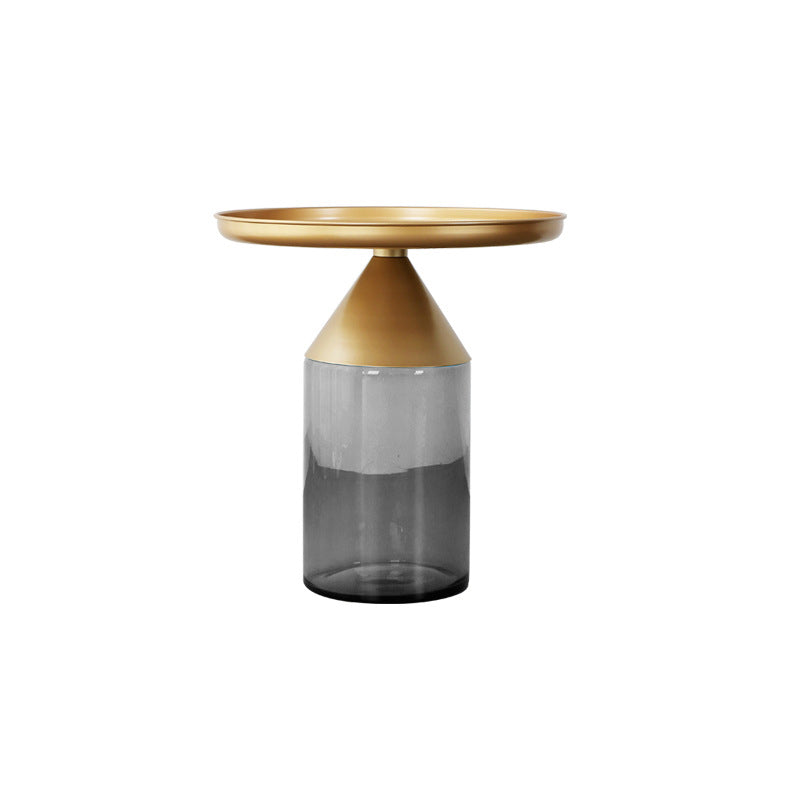 Metal Tray Top Coffee Table Mid-Century Glass Pedestal Cocktail Table