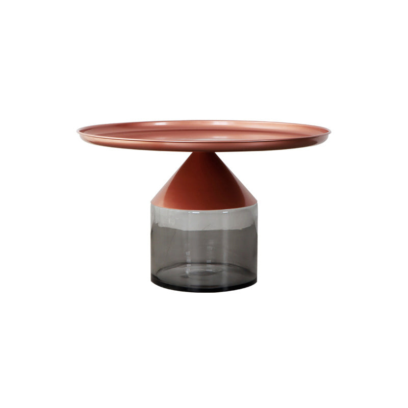 Metal Tray Top Coffee Table Mid-Century Glass Pedestal Cocktail Table