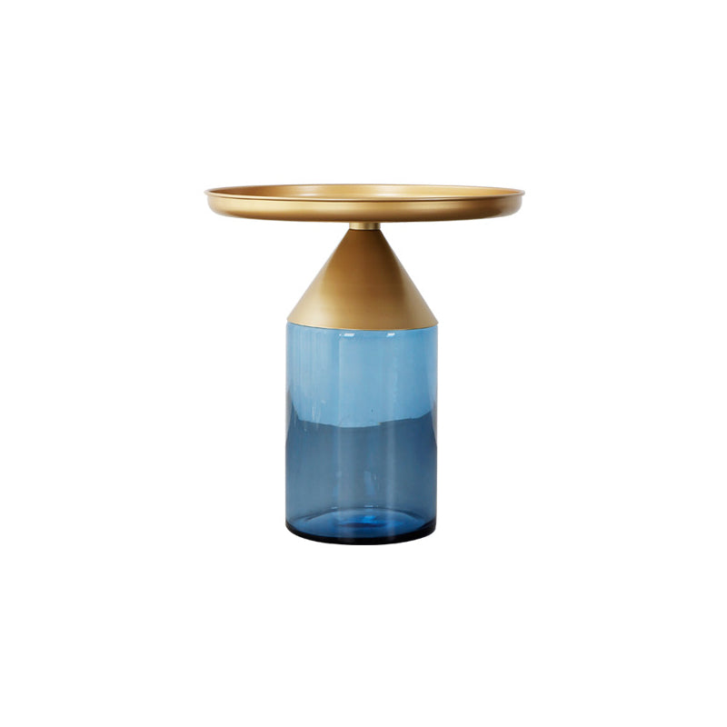 Metal Tray Top Coffee Table Mid-Century Glass Pedestal Cocktail Table