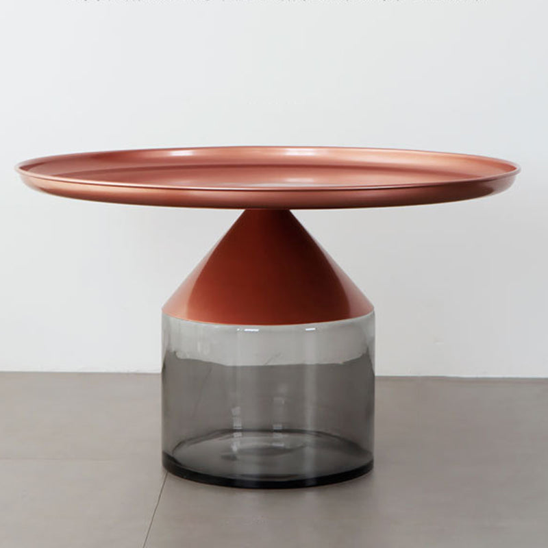 Metal Tray Top Coffee Table Mid-Century Glass Pedestal Cocktail Table