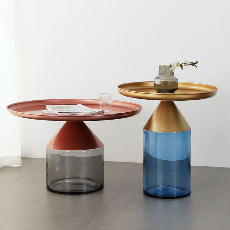 Metal Tray Top Coffee Table Mid-Century Glass Pedestal Cocktail Table