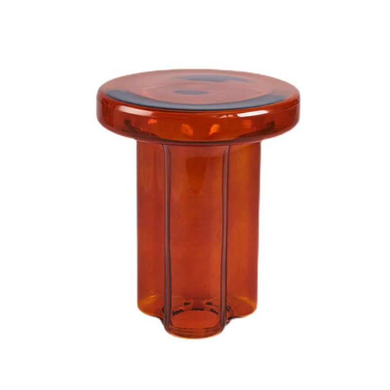 Modern Clear Glass Coffee Table Pedestal Round Simple Cocktail Table