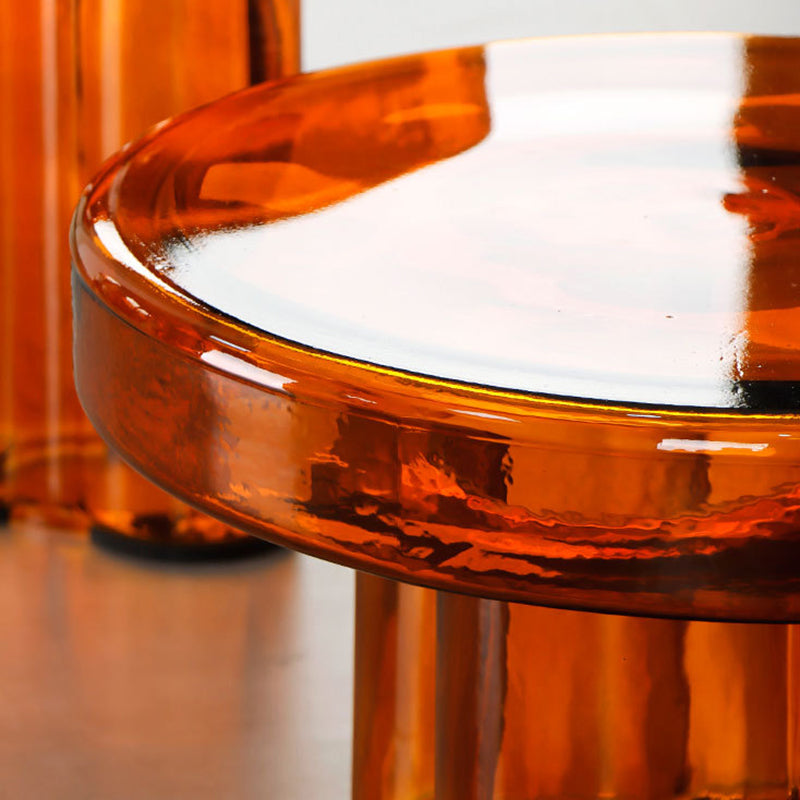Modern Clear Glass Coffee Table Pedestal Round Simple Cocktail Table