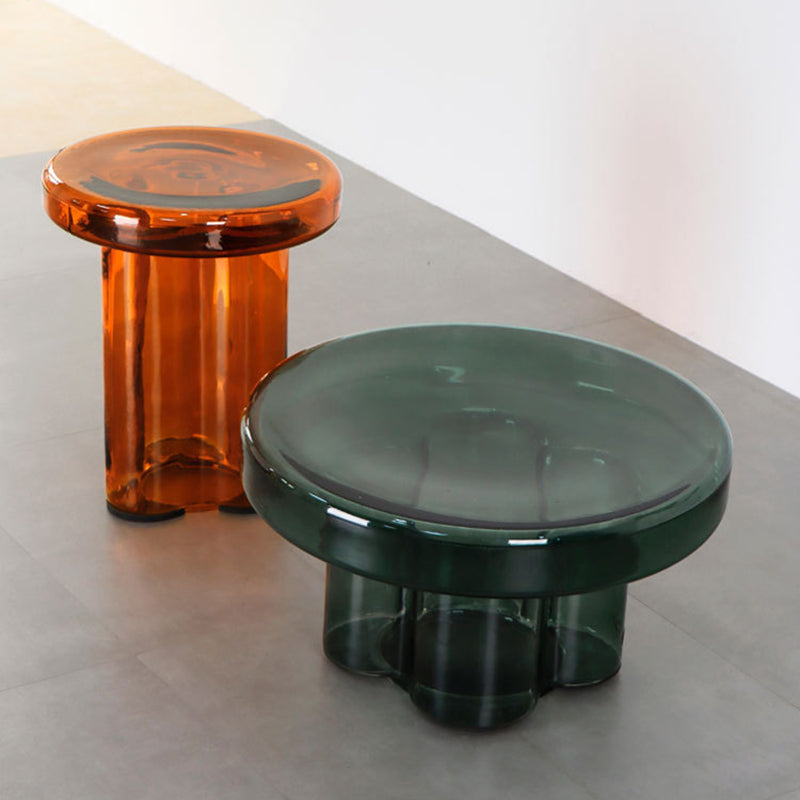 Modern Clear Glass Coffee Table Pedestal Round Simple Cocktail Table