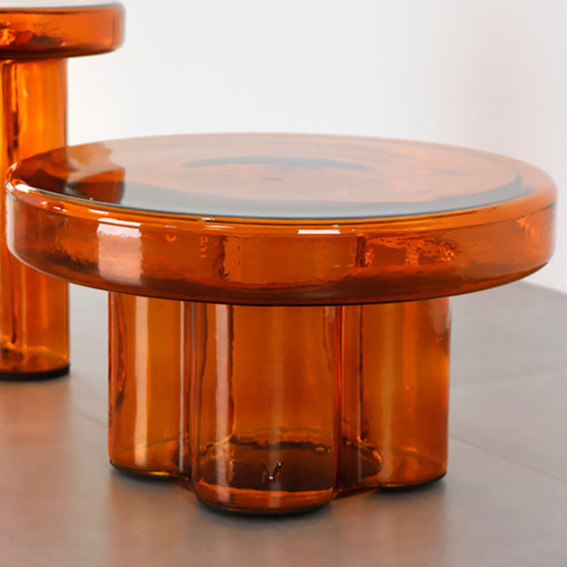 Modern Clear Glass Coffee Table Pedestal Round Simple Cocktail Table
