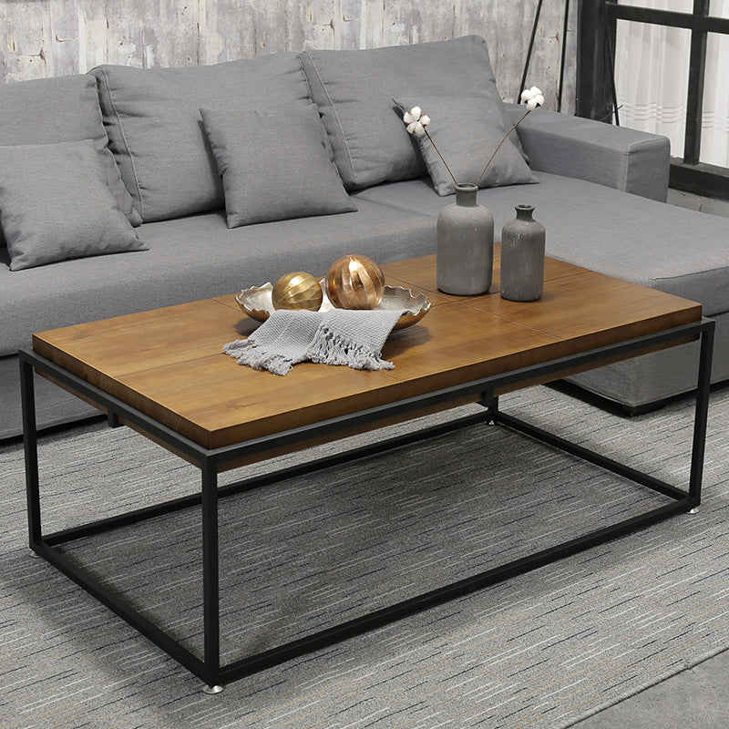 Rectangular Wooden Cocktail Table Metal Frame Coffee Table in Black
