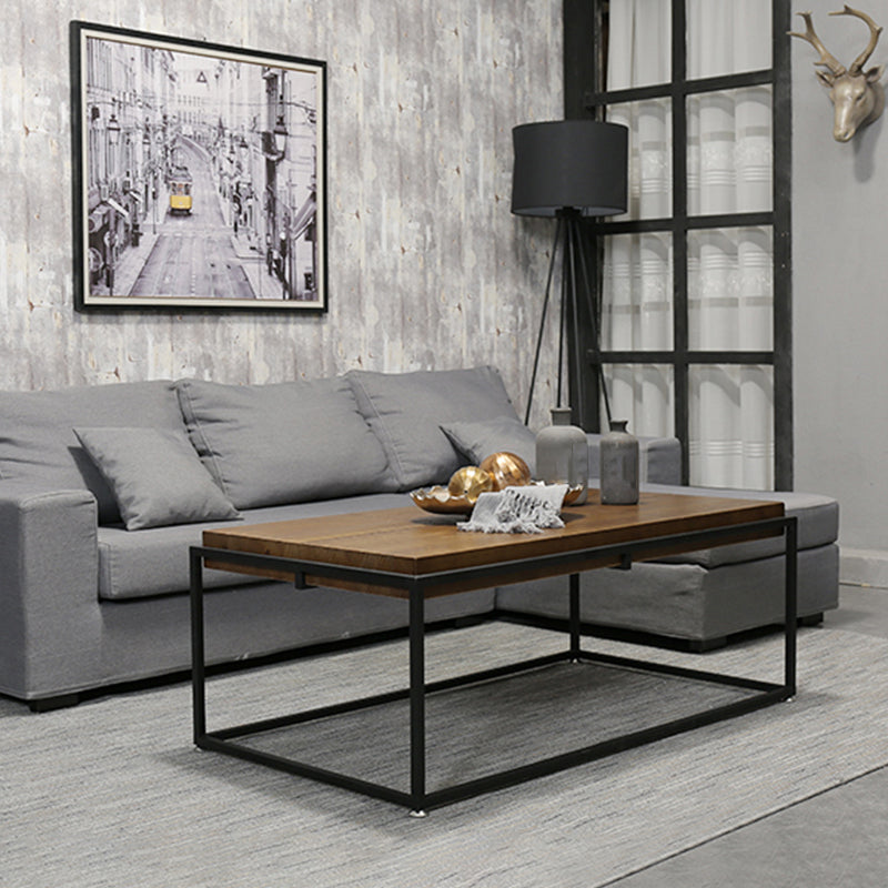 Rectangular Wooden Cocktail Table Metal Frame Coffee Table in Black