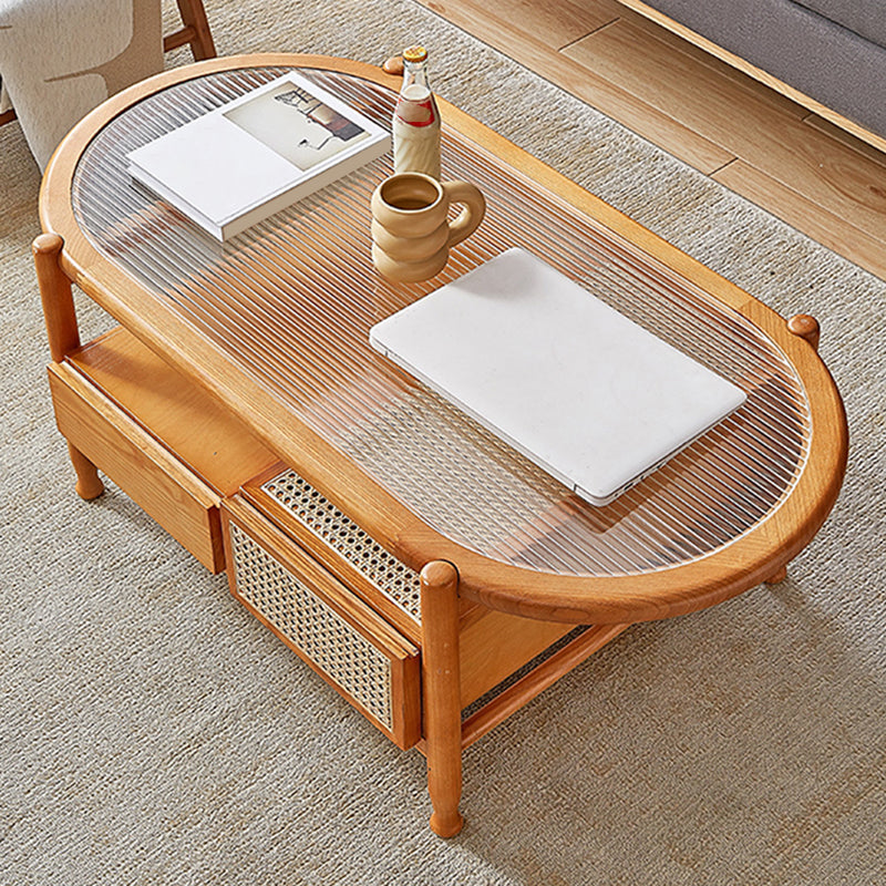 4 Legs Coffee Table with Shelf Modern Glass Top Cocktail Table