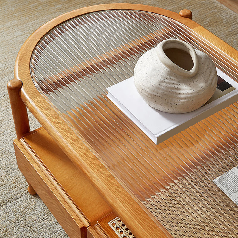 4 Legs Coffee Table with Shelf Modern Glass Top Cocktail Table