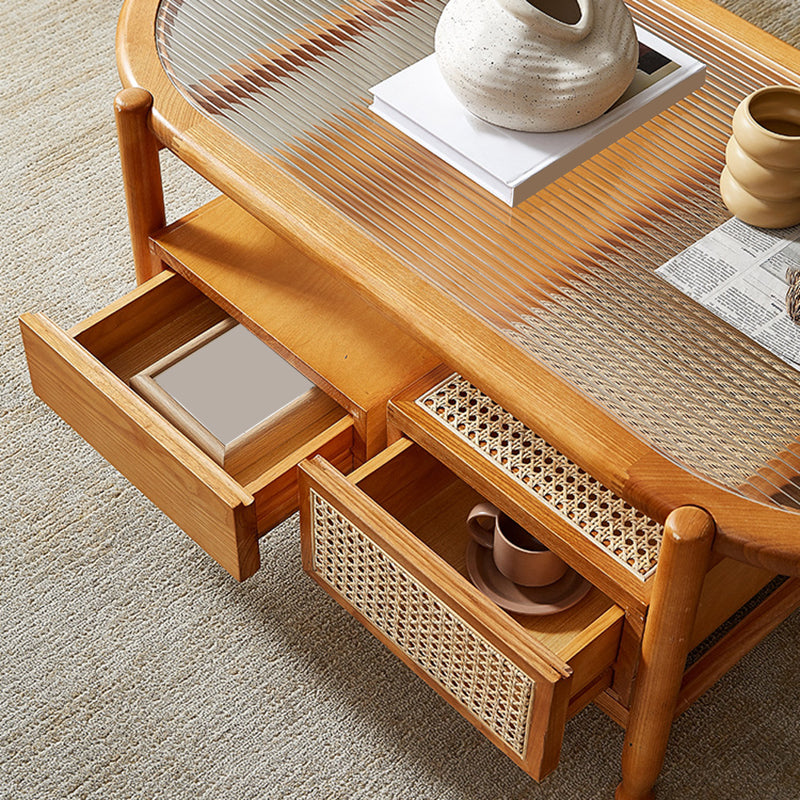 4 Legs Coffee Table with Shelf Modern Glass Top Cocktail Table