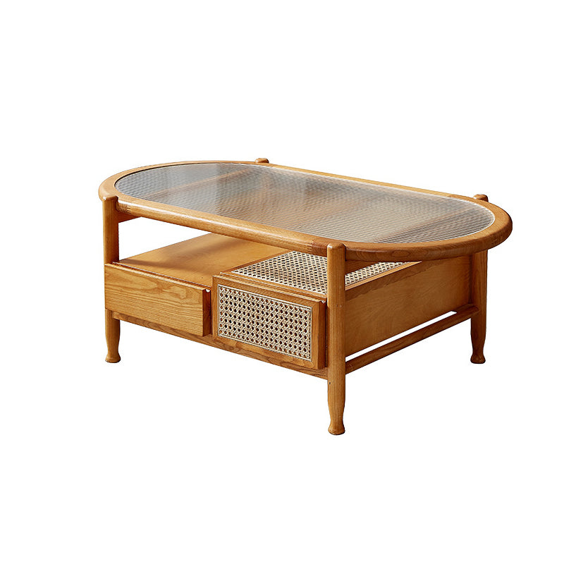 4 Legs Coffee Table with Shelf Modern Glass Top Cocktail Table