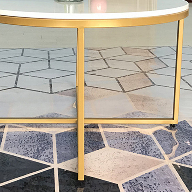 Modern Round Slate Coffee Table Cross Legs Cocktail Table in Gold