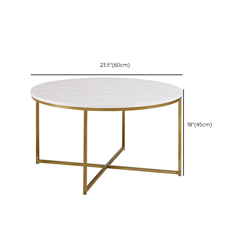 Modern Round Slate Coffee Table Cross Legs Cocktail Table in Gold