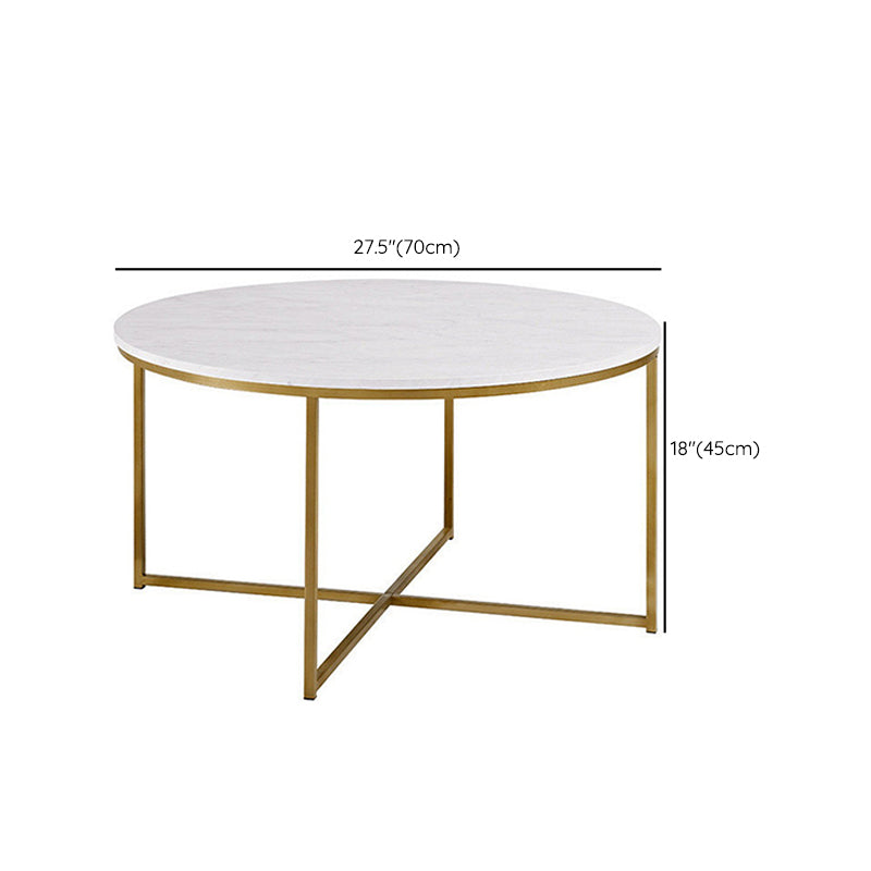 Modern Round Slate Coffee Table Cross Legs Cocktail Table in Gold
