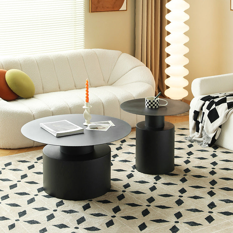 Round Iron Coffee Table Mid-Century Pedestal 2 Pieces Cocktail Table Set