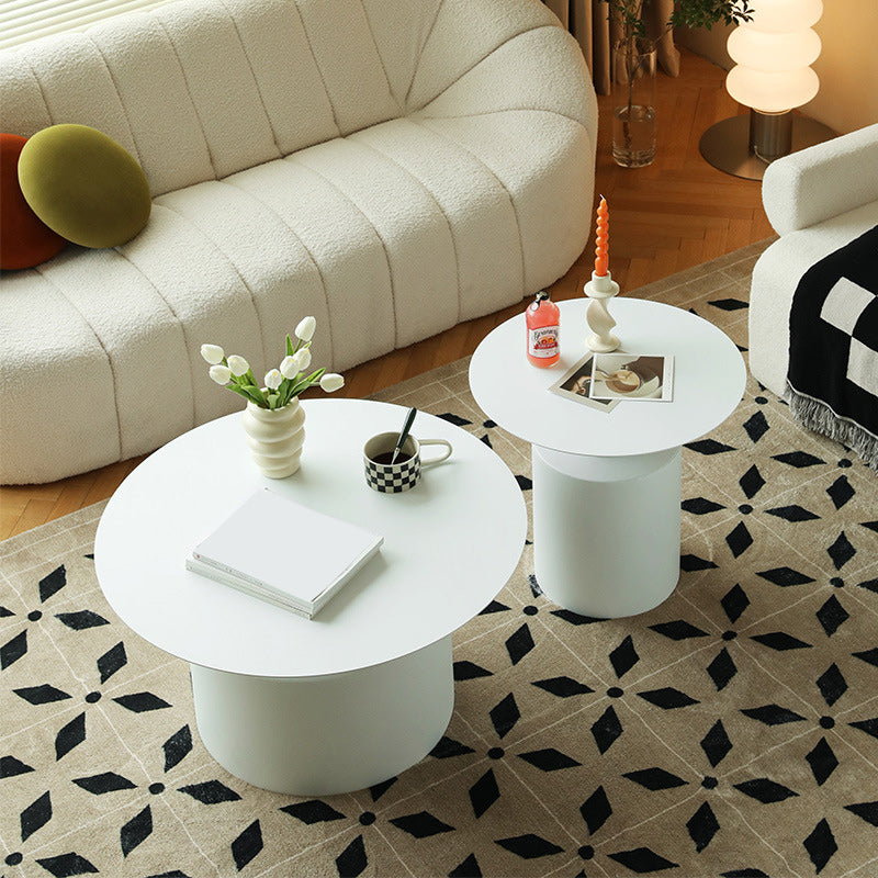 Round Iron Coffee Table Mid-Century Pedestal 2 Pieces Cocktail Table Set