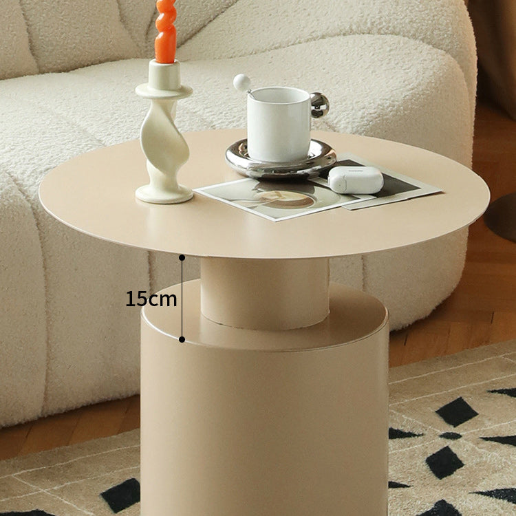 Round Iron Coffee Table Mid-Century Pedestal 2 Pieces Cocktail Table Set