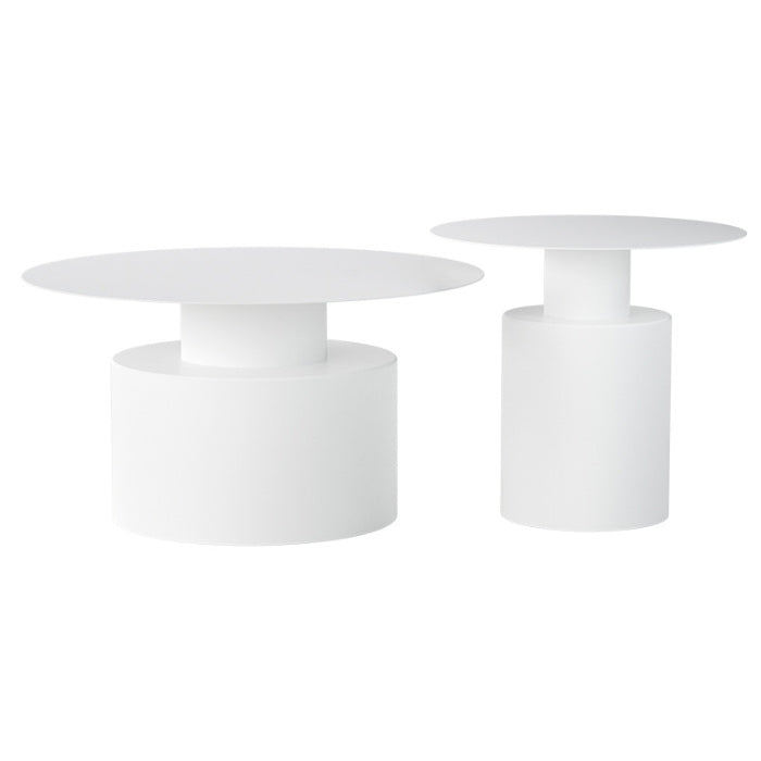 Round Iron Coffee Table Mid-Century Pedestal 2 Pieces Cocktail Table Set